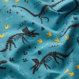 Katoenjersey Dino-skelet – petroleum, 