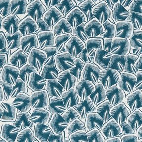 Katoenen stof Cretonne Abstracte bladeren – oceaanblauw/ivoor, 
