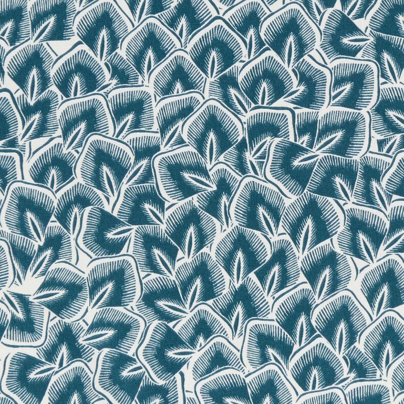 Katoenen stof Cretonne Abstracte bladeren – oceaanblauw/ivoor, image number 1