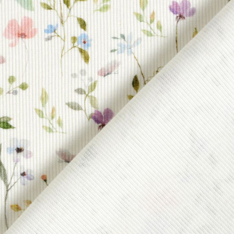 Ribjersey Aquarel bloemenweide – ivoor, image number 4