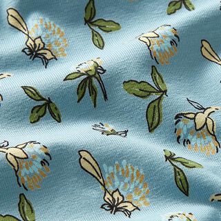 Katoenjersey bloesems in de wind – aquablauw, 