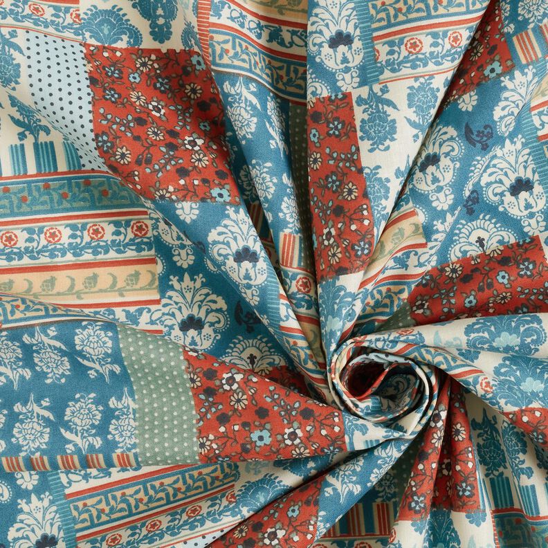 Katoenen stof Cretonne bloemen patchwork – blauw, image number 3