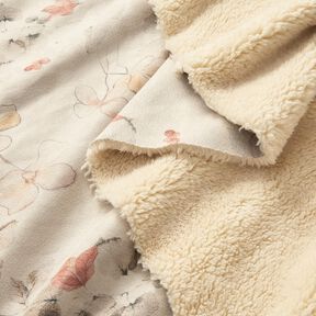 Stretchvelours met Sherpa-achterkant en delicate bloemen | Katia Fabrics – natuur, 