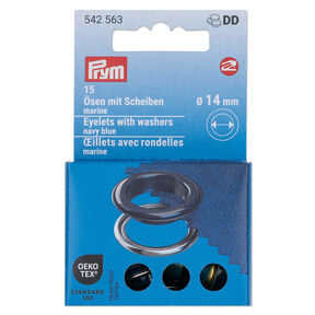 Oogjes met sluitringen [15 stuks | Ø 14 mm] | Prym – marineblauw/zilver metallic, 