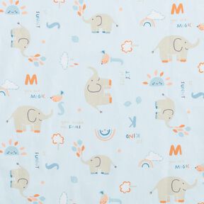 Katoenen stof Olifant spettert water – zilverblauw, 