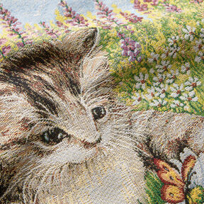 Decopaneel Gobelin spelend katje – karmijnrood/lichtbeige, 
