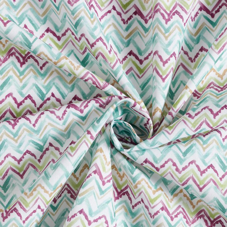 Katoenpopeline Penseelstreek zigzag Digitaal printen – wit/eucalyptus,  image number 3