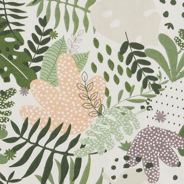 Katoenen stof Cretonne Abstracte jungleplanten – wit/groen,  image number 6
