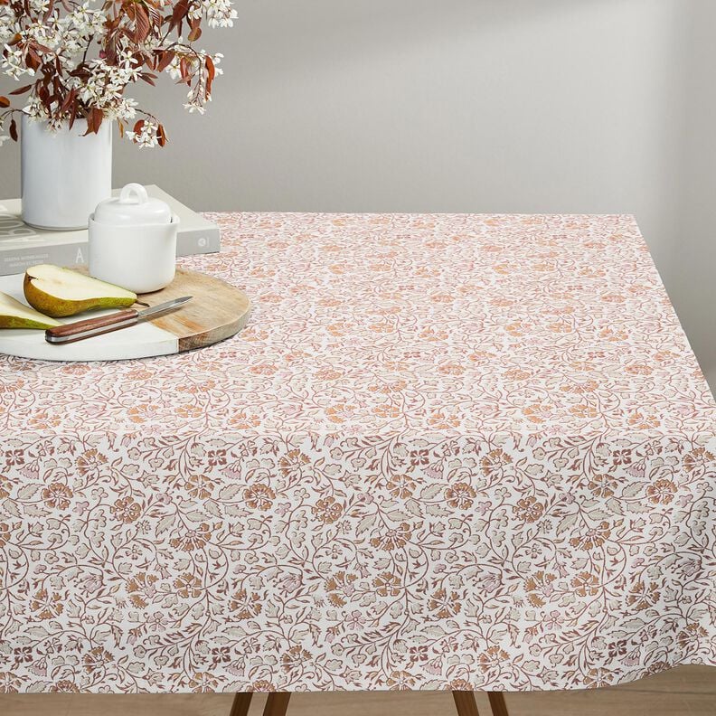 Katoenen stof Cretonne delicaat bloemmotief – wit/kaneel,  image number 7
