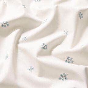 Katoenpopeline Takken en lindebladeren – wit/eucalyptus, 