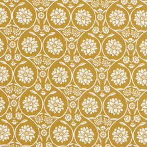 Katoenen stof Cretonne Bloemen en ranken – mosterd/wit, 