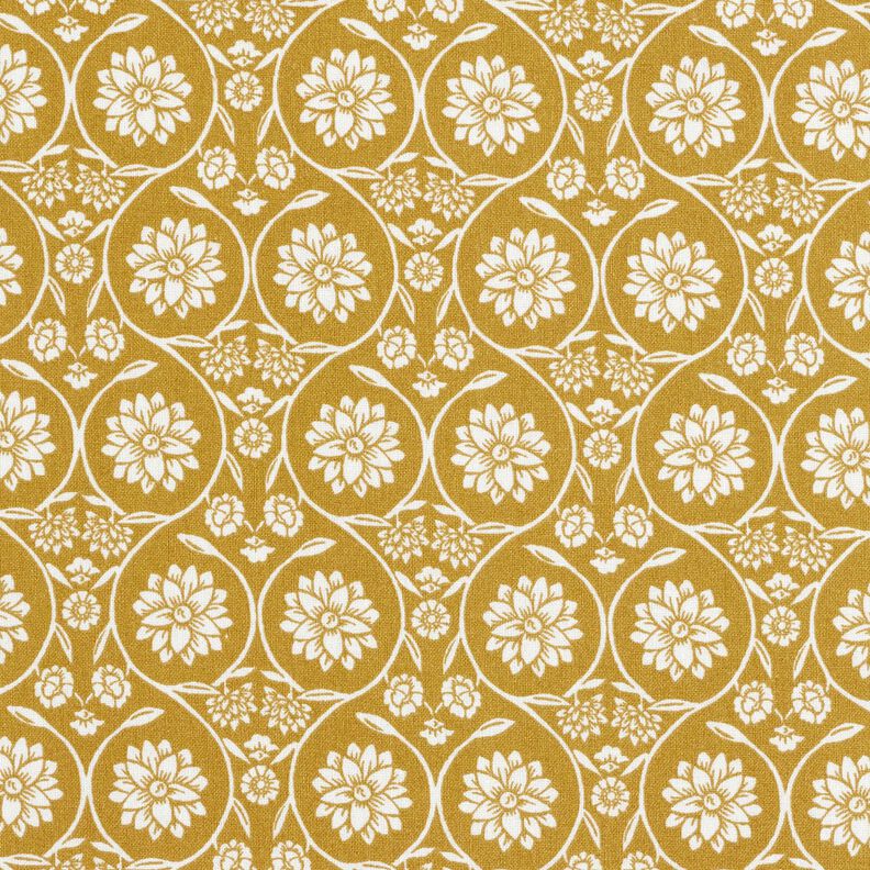 Katoenen stof Cretonne Bloemen en ranken – mosterd/wit,  image number 1