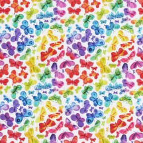 Katoenpopeline Regenboog vlinders Digitaal printen – wit/kleurenmix, 
