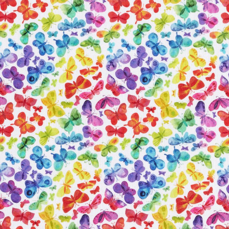Katoenpopeline Regenboog vlinders Digitaal printen – wit/kleurenmix,  image number 1