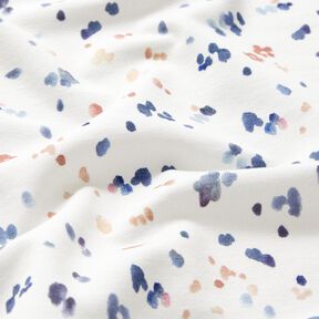 GOTS Katoenjersey Digitale print met aquarel stippen – wit/indigo, 