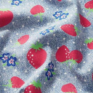 Chambray Aardbeien en bloemen – lichtblauw/wit, 
