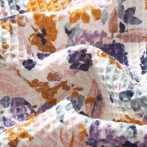 Wafelpiqué Aquarel bloemen | Poppy Fabrics – wit/lavendel, 