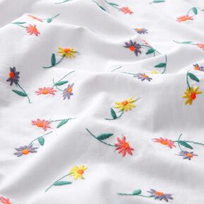 Fijne katoenen batist opgestikte bloemen | Poppy Fabrics – wit/neon oranje, 