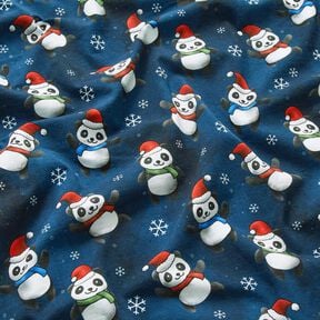 Katoenjersey Panda in kerstsfeer | Glitzerpüppi – nachtblauw/chili, 