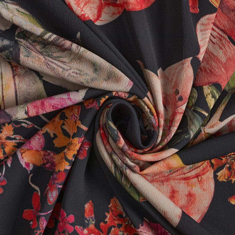 Crêpe chiffon bloemenschilderij – zwart,  image number 3
