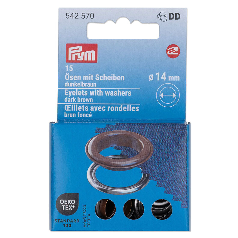Oogjes met sluitringen [15 stuks | Ø 14 mm] | Prym – donkerbruin/zilver metallic,  image number 1
