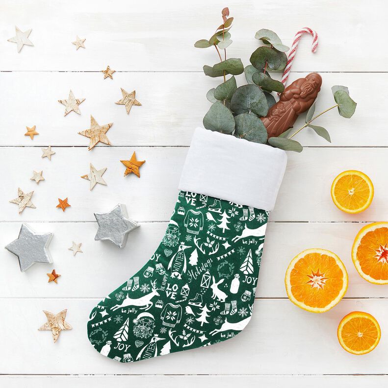 Katoenen stof Cretonne Prettige feestdagen – blauwe spar/wit,  image number 5