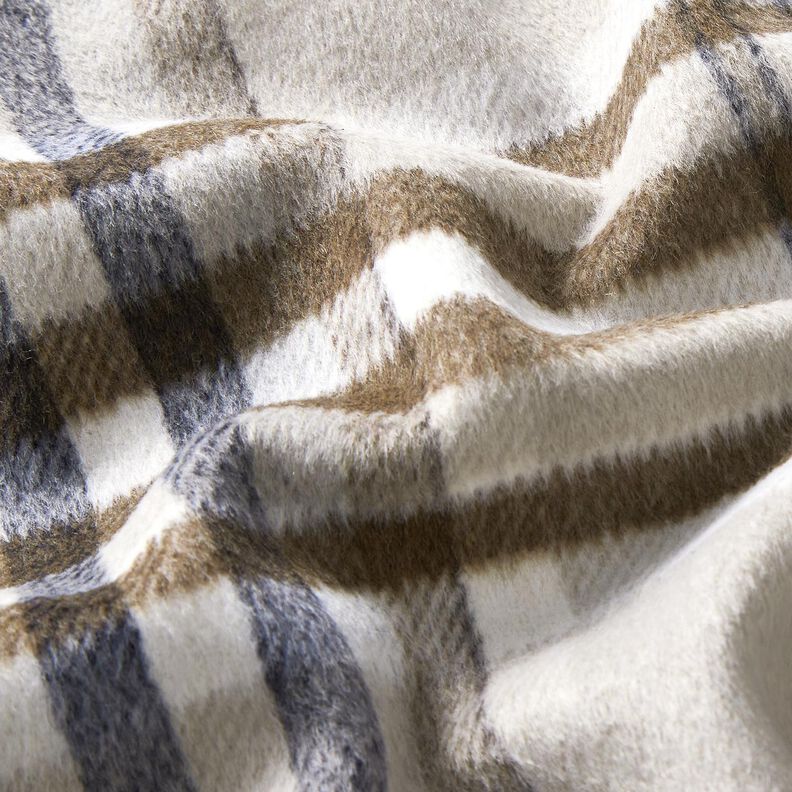 Mantelstof Wolmix Ruwe ruiten – licht taupe/mocca, image number 3