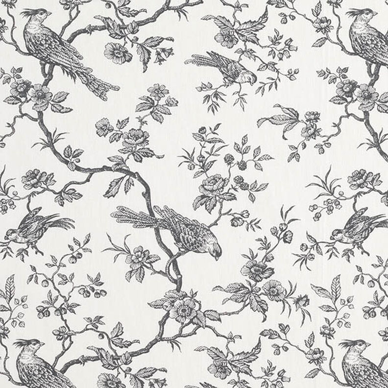 Katoenen stof Cretonne Vogels – leigrijs/ecru,  image number 1