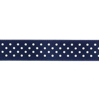 Satijnband stippen - marineblauw/wit, 