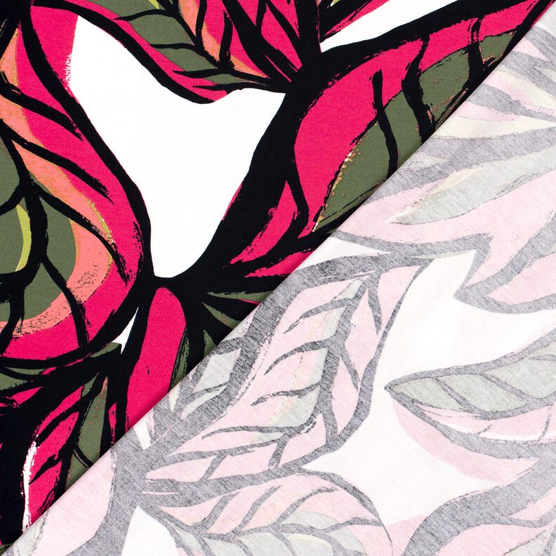 Viscosejersey Grote bladeren – intens roze/nachtblauw,  image number 4