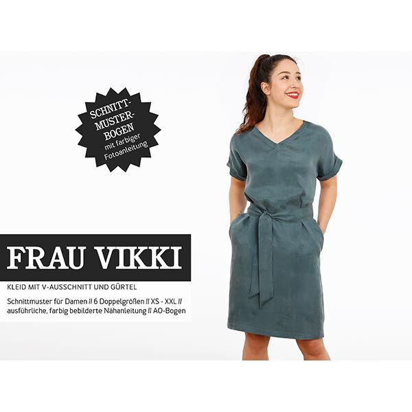 FRAU VIKKI - losse jurk met V-hals en riem, Studio Schnittreif  | XS -  XXL,  image number 1