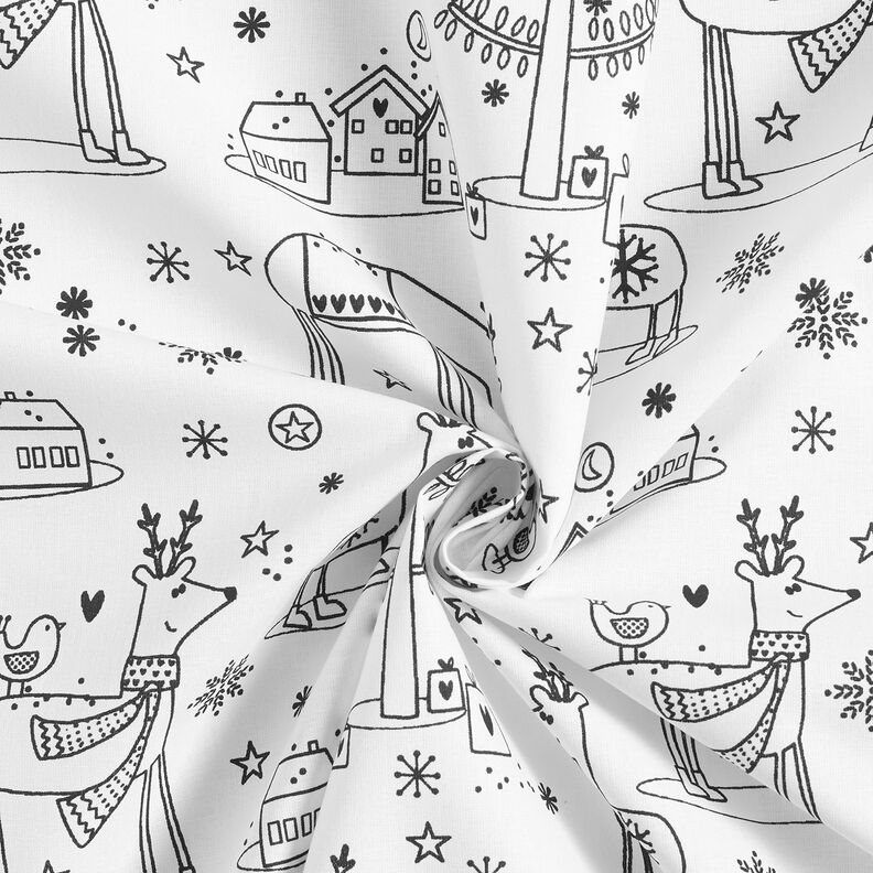 Katoenpopeline Stof om te verven Kerstmis – wit/zwart, image number 4