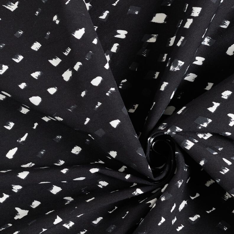 Broekstof stretch abstracte stippen – zwart blauw/wit, image number 3