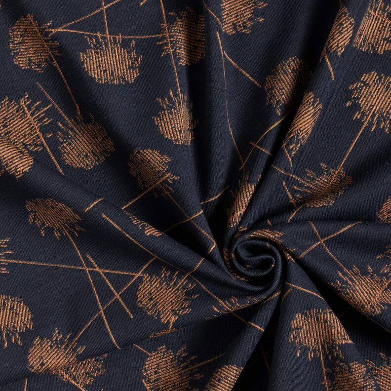 Katoenjersey abstracte planten – zwart blauw/lichtbruin, image number 3
