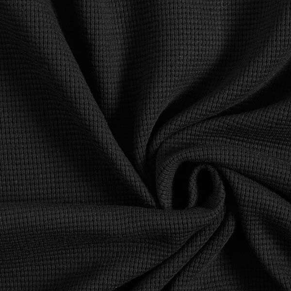 Mini Katoenen wafel jersey effen – zwart, image number 1