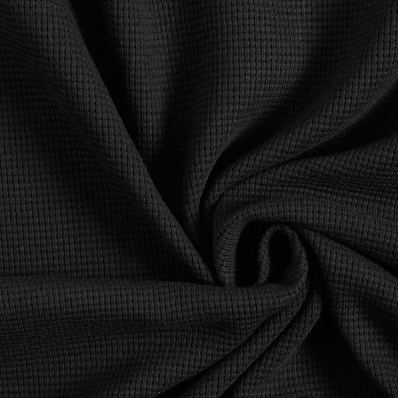 Mini Katoenen wafel jersey effen – zwart,  image number 1