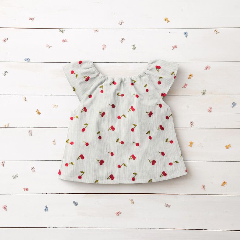 Mousseline/dubbel gehaakte stoffen opgestikte kersen | Poppy Fabrics – wit/vuurrood,  image number 6