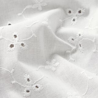 Katoenen stof met geborduurde bloemen met ranken – wit, 
