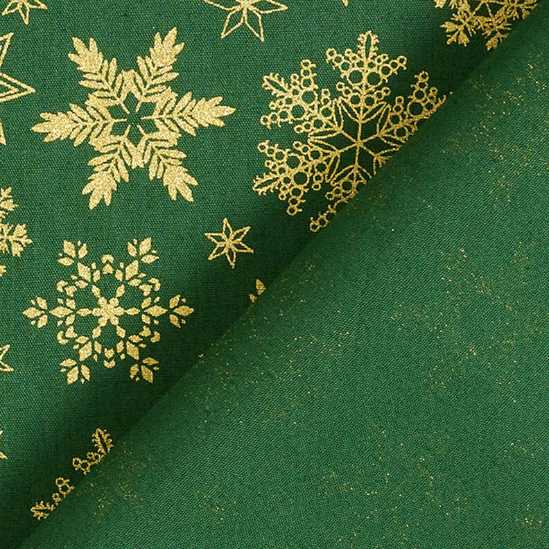 Katoenen stof Popeline Sneeuwkristal – groen/goud, image number 4