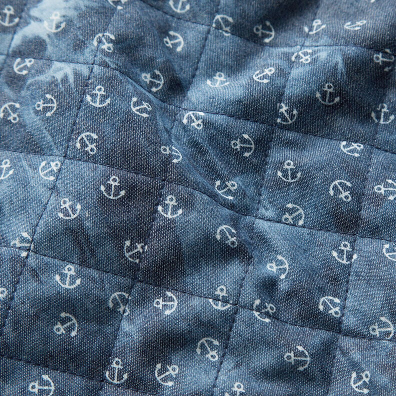Doorgestikte stof chambray anker tie-dye – jeansblauw,  image number 2