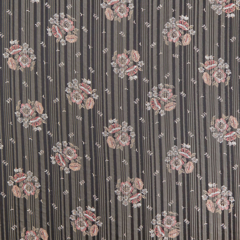 Chiffon met satijn en metallic strepen bloemen – zwart/wit,  image number 1