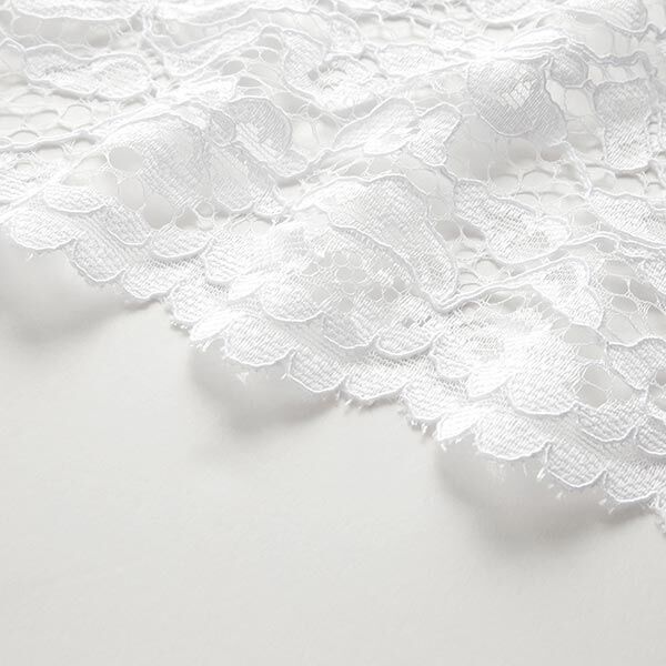 Kanten stof met golvende rand met bloesems aan beide zijden – wit,  image number 6
