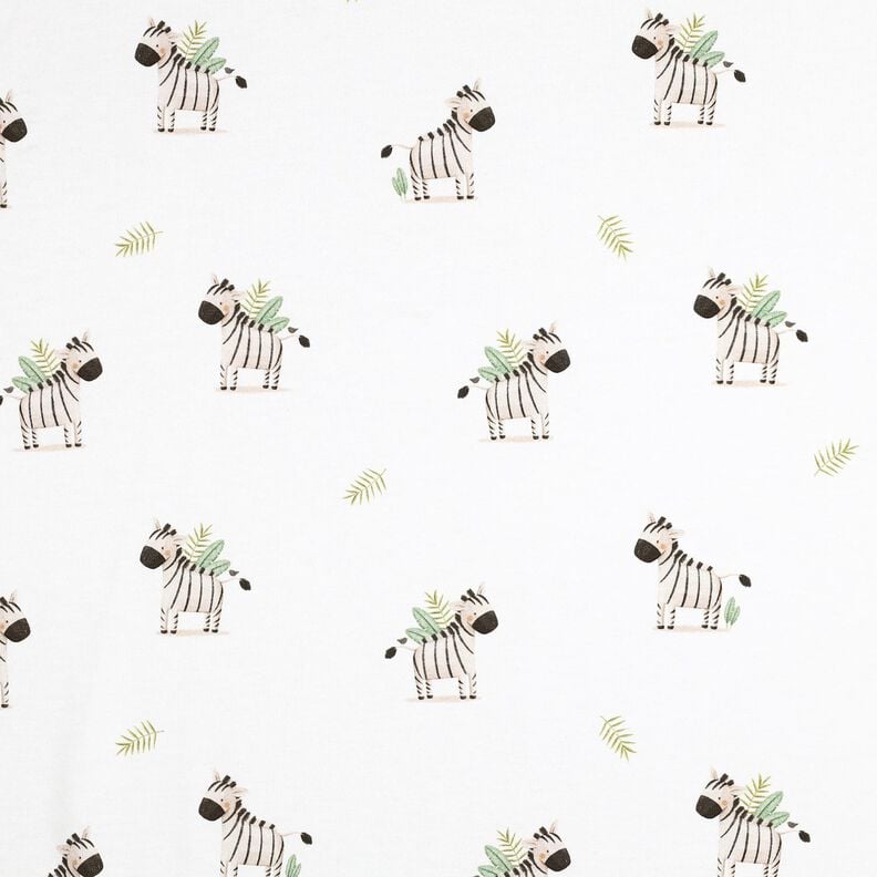 GOTS Katoenjersey Zebra's in de steppe Digitaal printen | Poppy Fabrics – wit/zwart,  image number 1