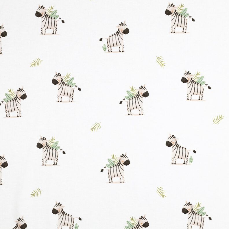 GOTS Katoenjersey Zebra's in de steppe Digitaal printen | Poppy Fabrics – wit/zwart, image number 1