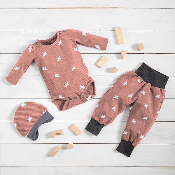 Wafel jersey Vogels – oudroze, image number 7