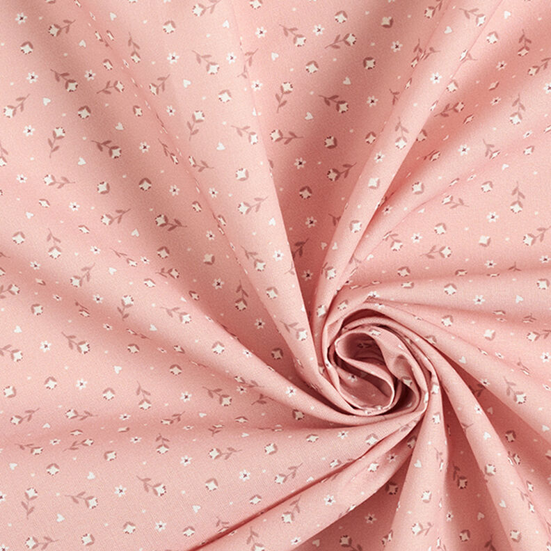Katoenen stof Popeline kleine bloempjes – oudroze,  image number 3