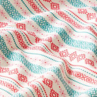 Katoenen stof cretonne Etno – mintgroen/roze, 