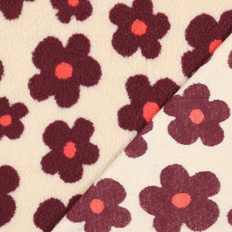 Teddy pluche Bloemen | Poppy Fabrics – cashew/bordeauxrood,  image number 5