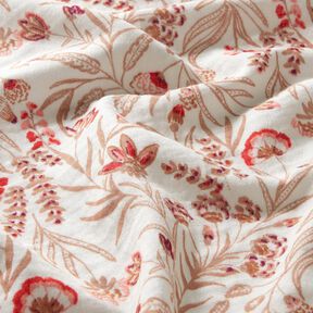Mousseline/dubbel gehaakte stoffen folkloristische bloemen – natuur/rood, 