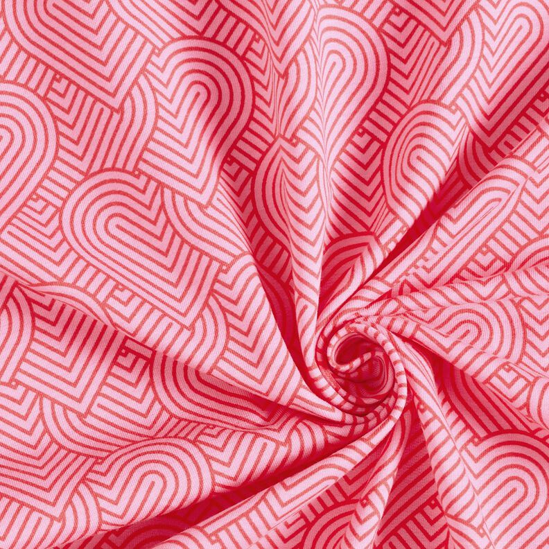 French Terry sommersweat Overlappende harten – roze/vuurrood,  image number 3